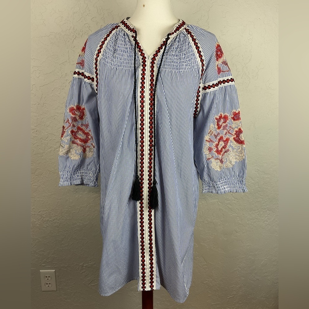 Women’s Signature Studio Striped Peasant Tunic Shift Dress Boho Size Small